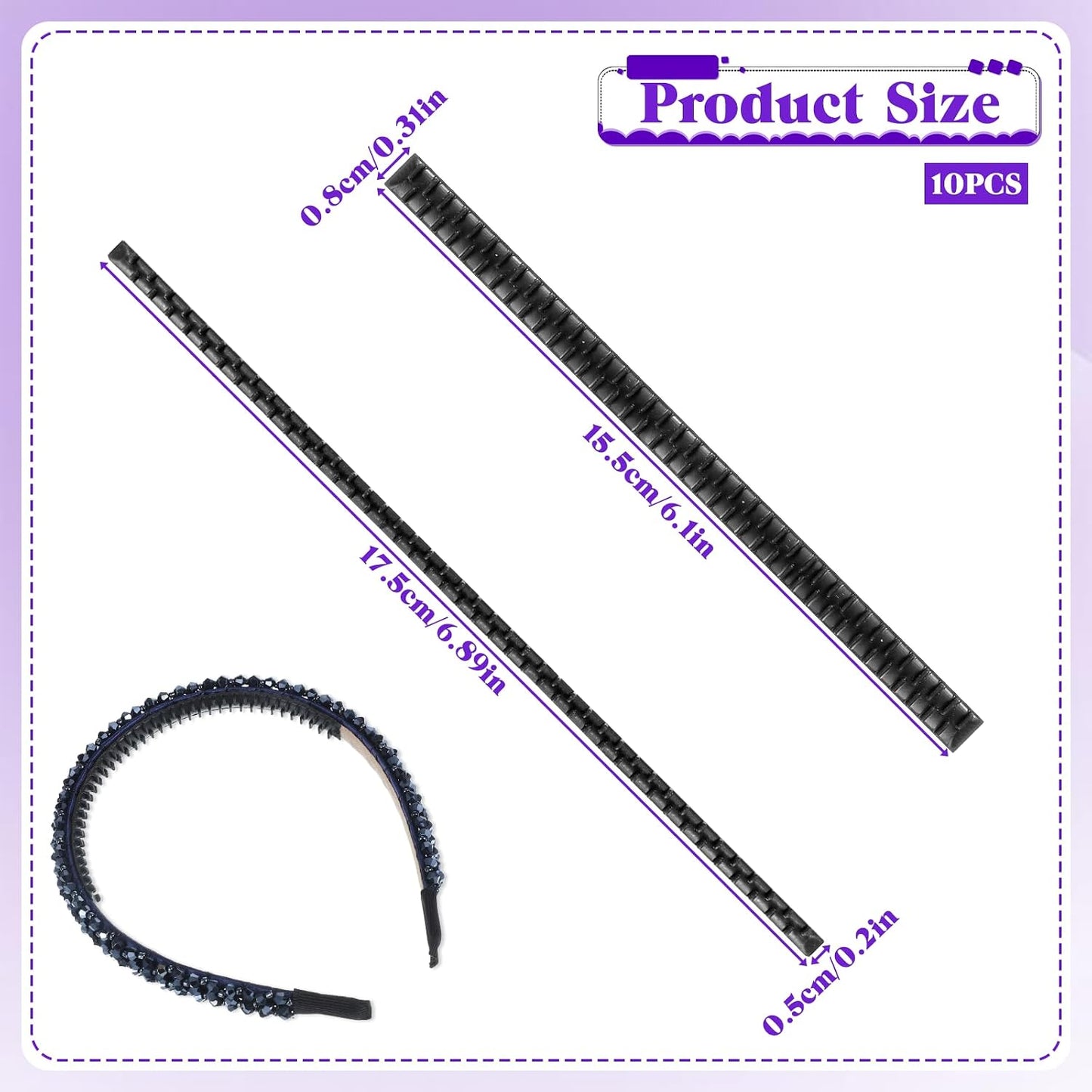 10 Pcs Silicone Headbands Head Scarf Gripper Grips with Self-Adhesive Hairbands Temple Tape Headband Strips Hair Bands Teethes Silicone Wig Grip Hair Hoop for Women DIY Black