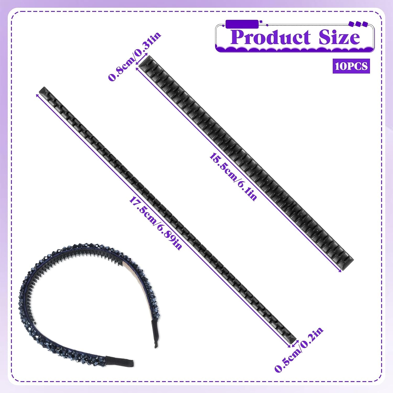 10 Pcs Silicone Headbands Head Scarf Gripper Grips with Self-Adhesive Hairbands Temple Tape Headband Strips Hair Bands Teethes Silicone Wig Grip Hair Hoop for Women DIY Black