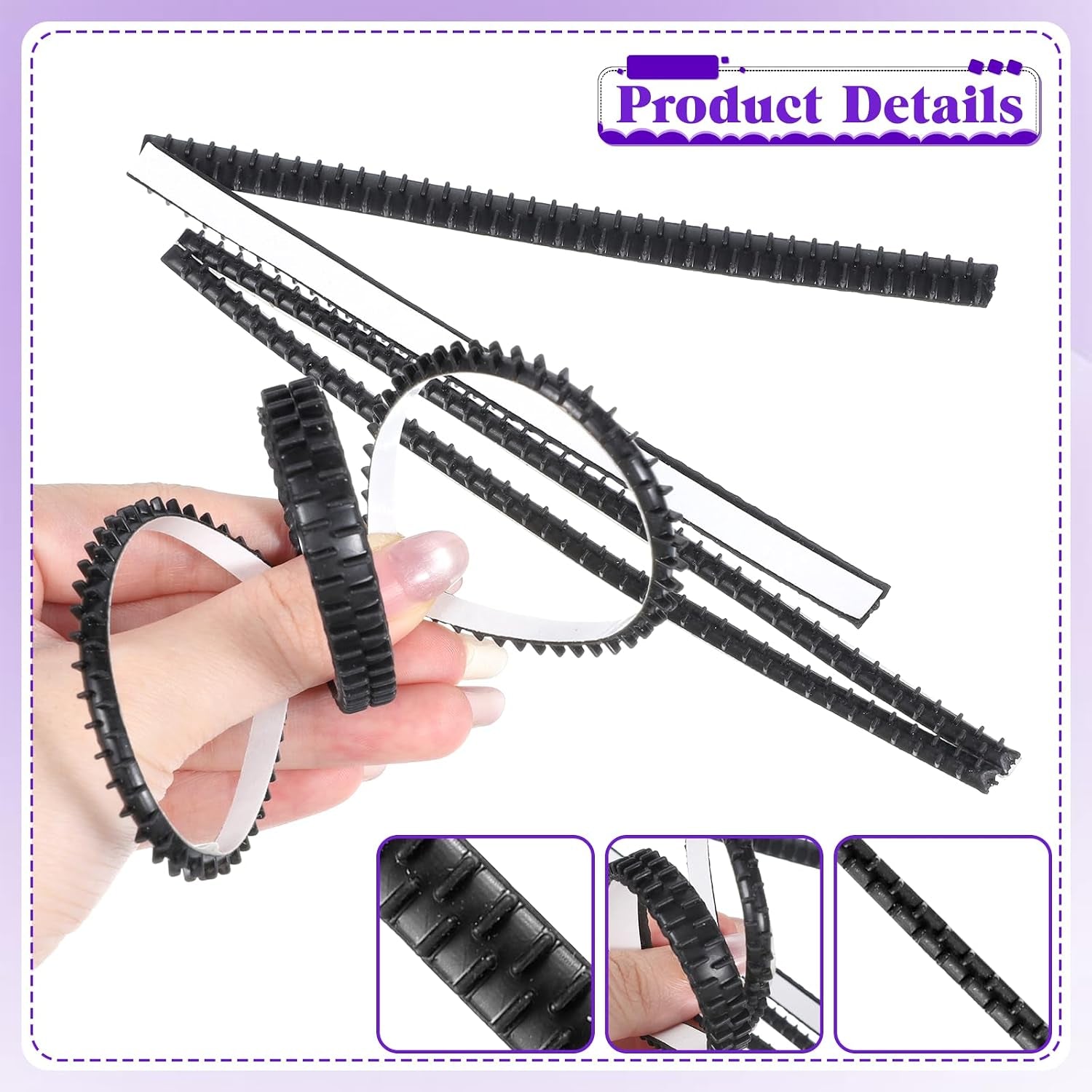 10 Pcs Silicone Headbands Head Scarf Gripper Grips with Self-Adhesive Hairbands Temple Tape Headband Strips Hair Bands Teethes Silicone Wig Grip Hair Hoop for Women DIY Black