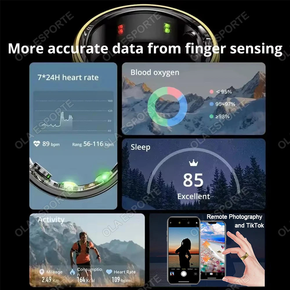 2026 New Smart Ring Heart Rate Blood Pressure Sleep Monitoring Motion Tracking IP68 Waterproof Men Women Smart Ring Holiday Gift