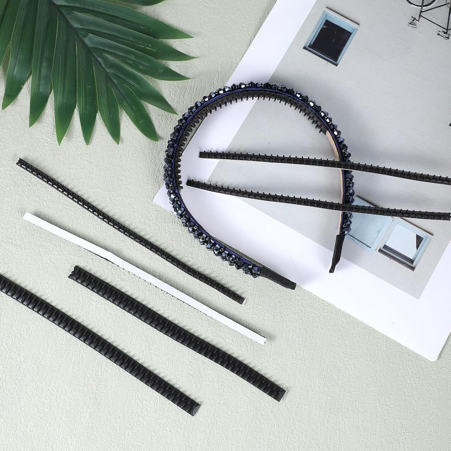 10 Pcs Silicone Headbands Head Scarf Gripper Grips with Self-Adhesive Hairbands Temple Tape Headband Strips Hair Bands Teethes Silicone Wig Grip Hair Hoop for Women DIY Black