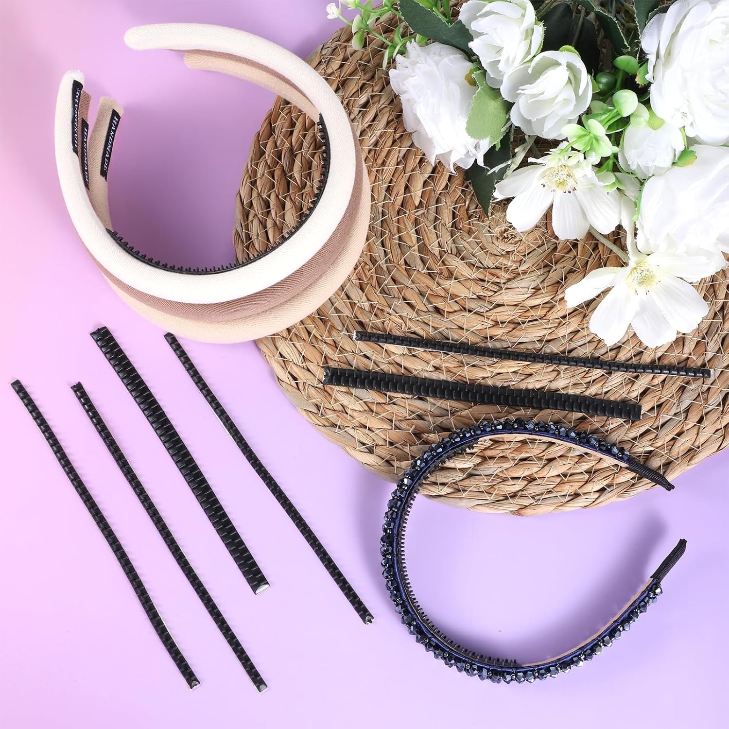 10 Pcs Silicone Headbands Head Scarf Gripper Grips with Self-Adhesive Hairbands Temple Tape Headband Strips Hair Bands Teethes Silicone Wig Grip Hair Hoop for Women DIY Black