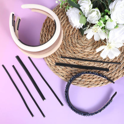 10 Pcs Silicone Headbands Head Scarf Gripper Grips with Self-Adhesive Hairbands Temple Tape Headband Strips Hair Bands Teethes Silicone Wig Grip Hair Hoop for Women DIY Black